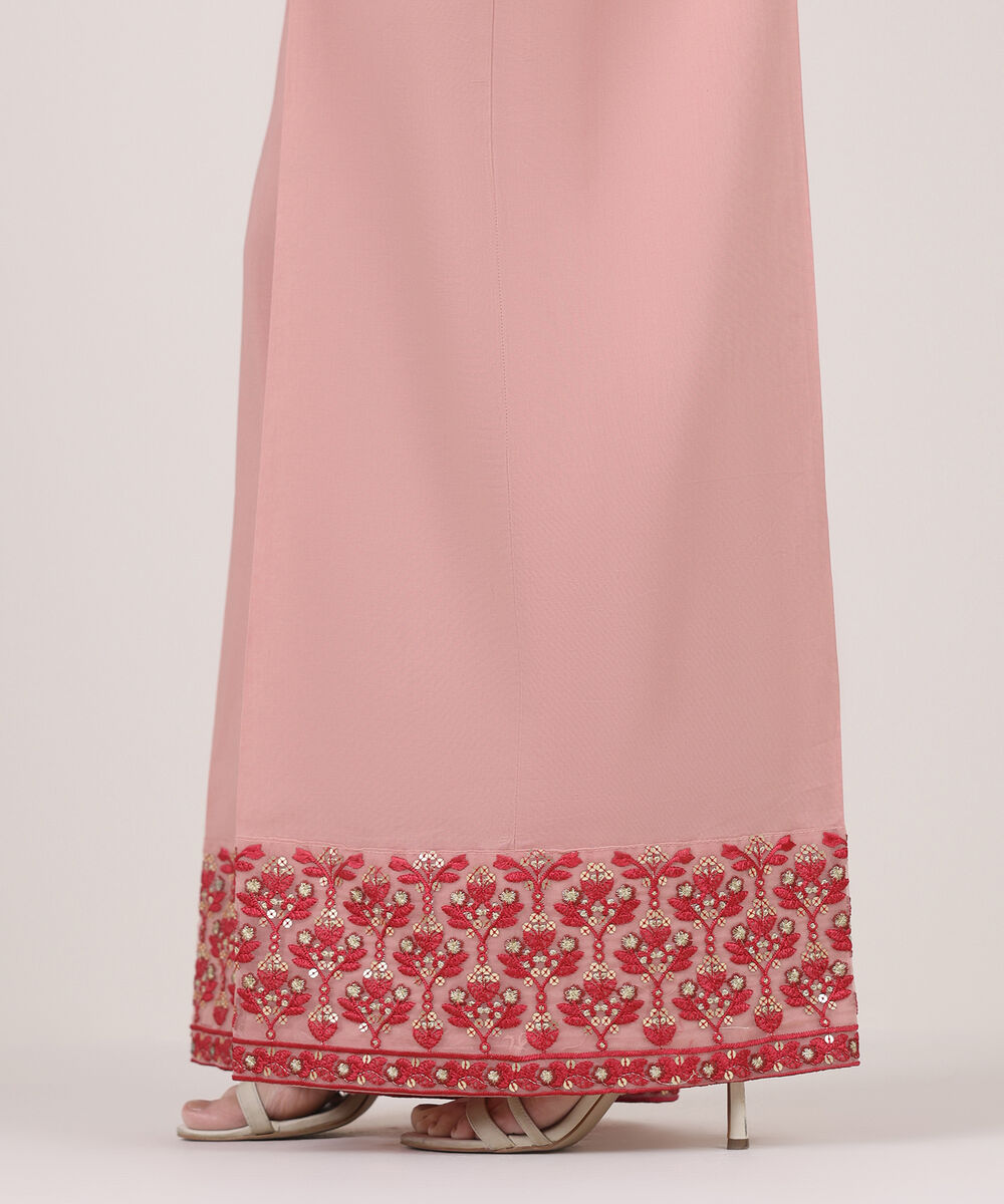 Women's RTW Cambric Pink Embroidered Flared Pants