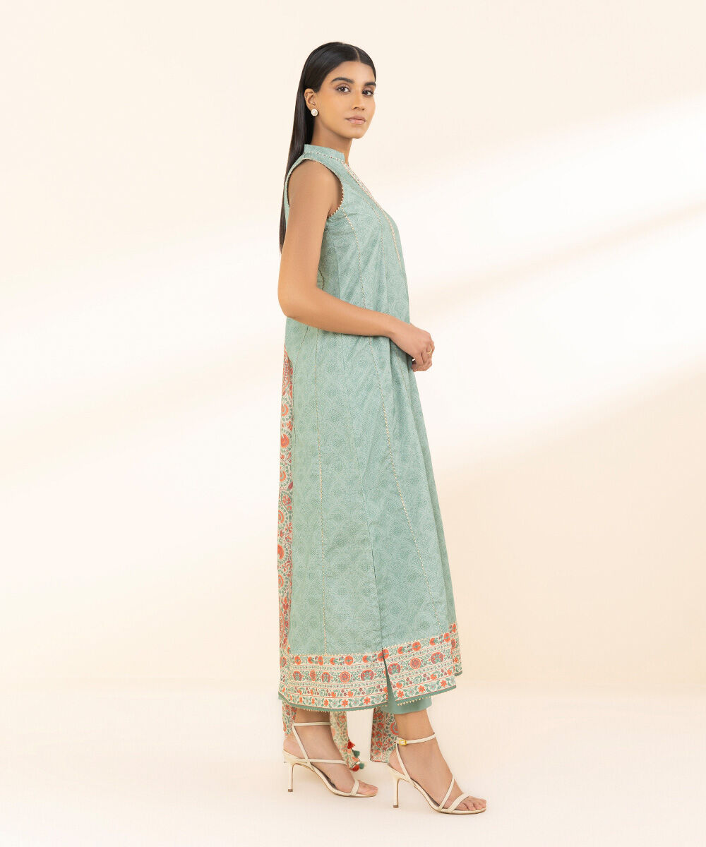 Women's Unstitched Printed Khaddar Blue 3 Piece Suit