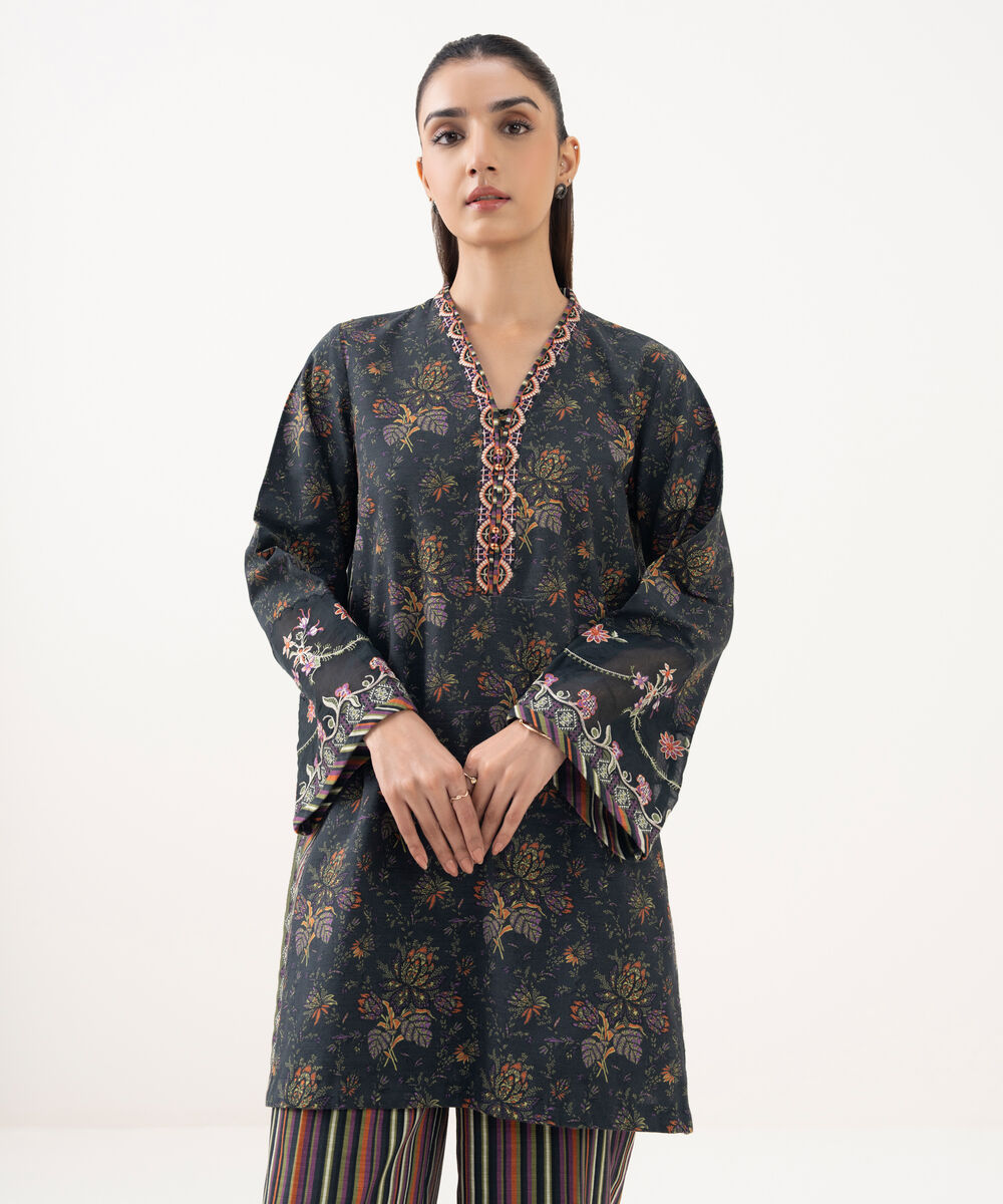 Women's Unstitched Khaddar Embroidered Multi 2 Piece Suit