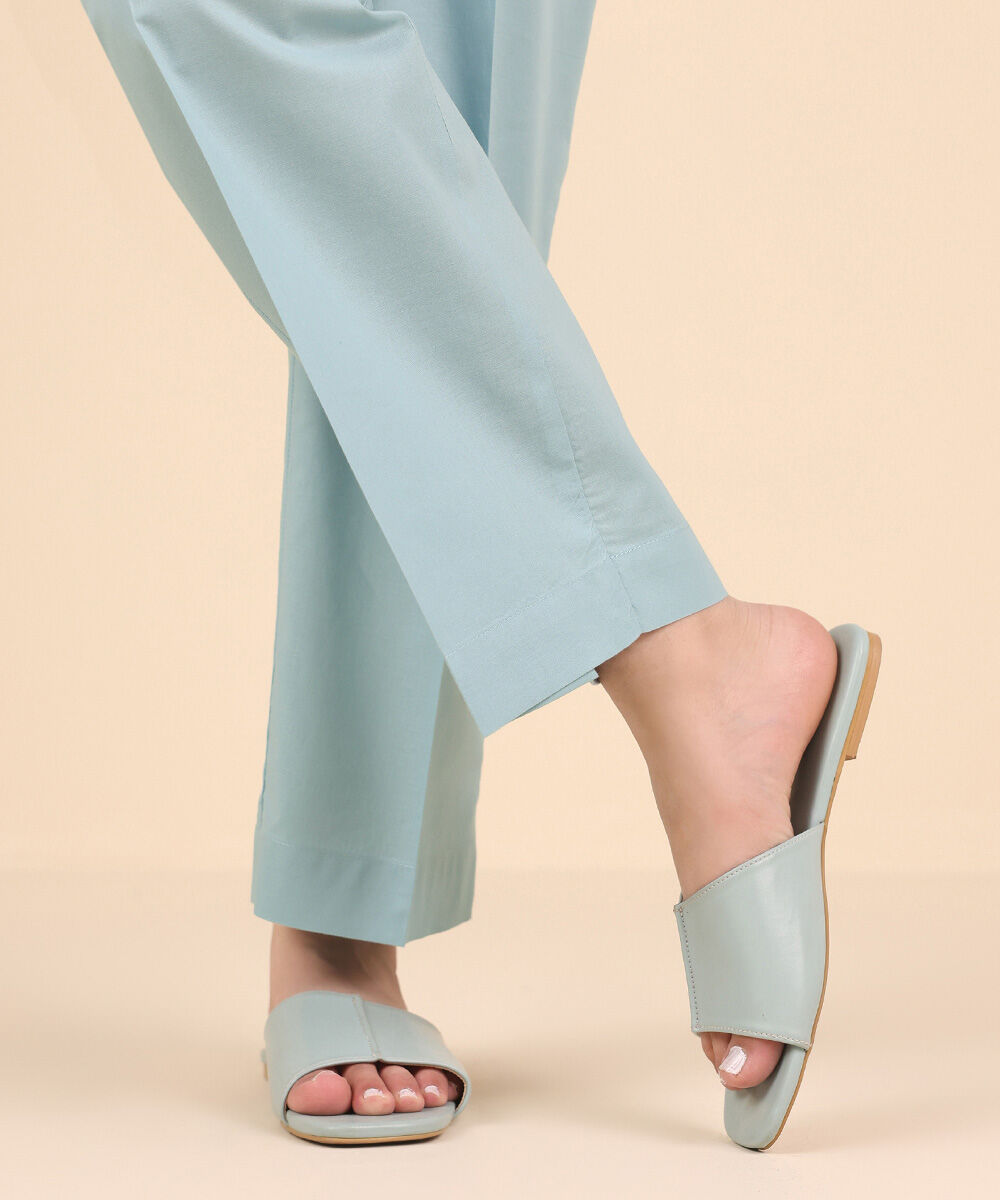 Women's Pret Cambric Blue Solid Straight Pants