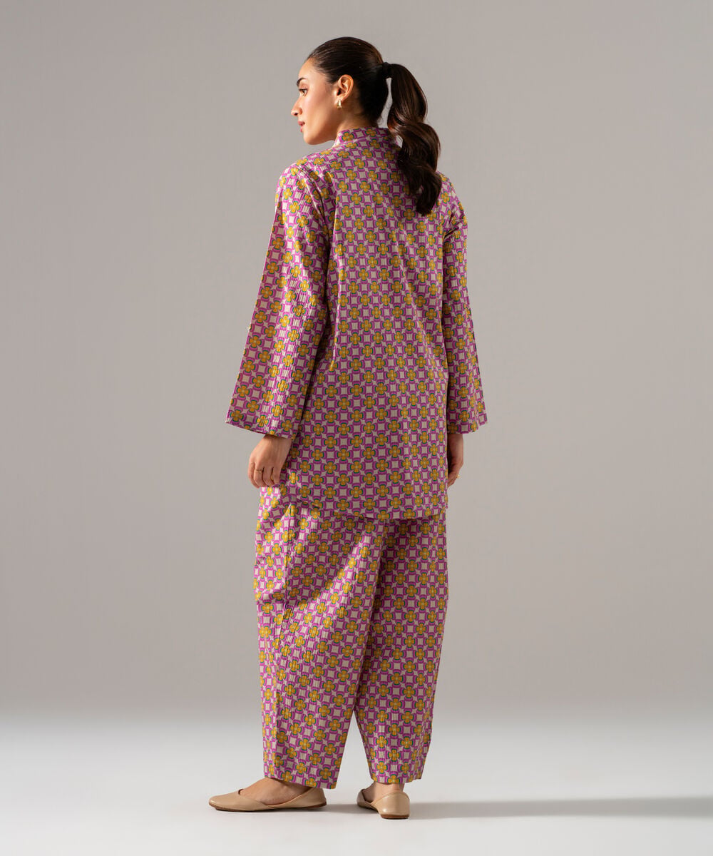 Women's RTW Seersucker Printed Pink 2 Piece Suit