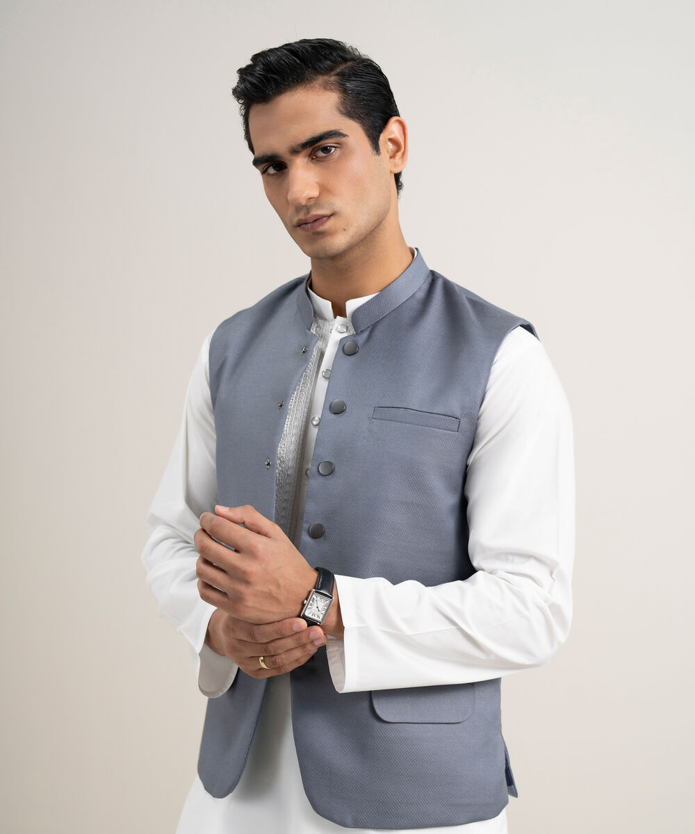 Men's Stitched Tropical Suiting Grey Waistcoat