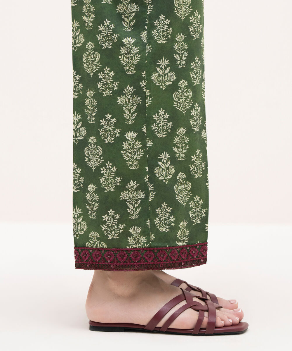 Women's RTW Cambric Green Embroidered Straight Pants