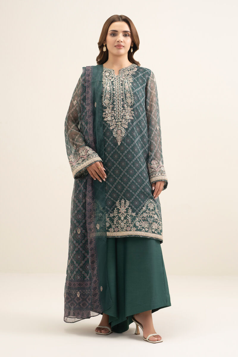 3 Piece - Embroidered Chiffon Suit