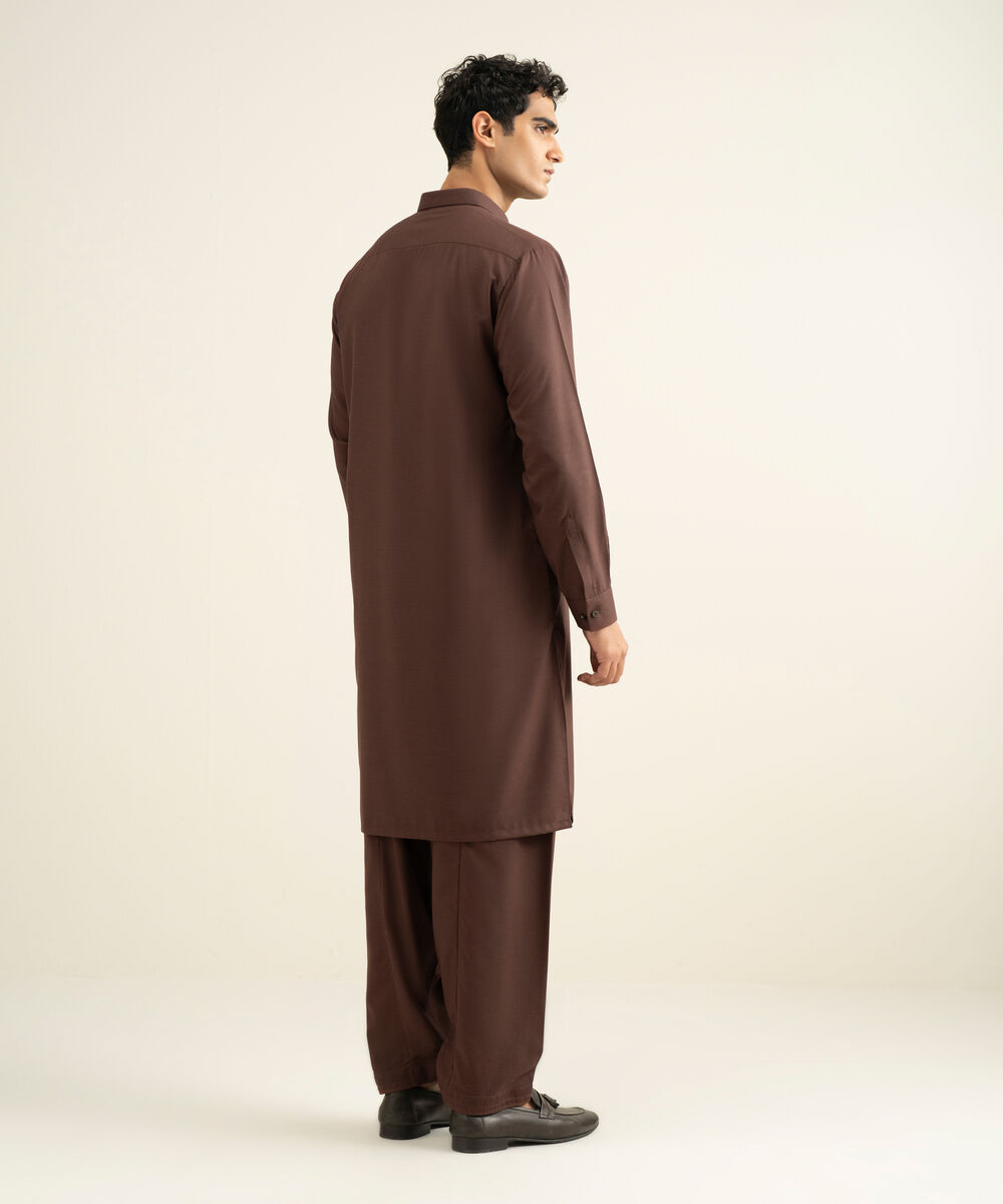 Men's rust Blended Linen Kameez Shalwar