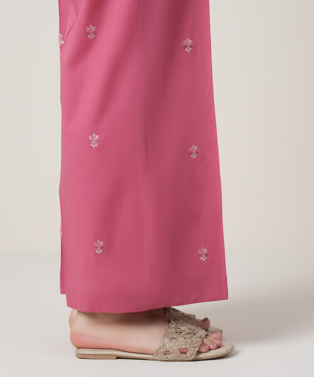 Women's RTW Cambric Pink Embroidered Trousers