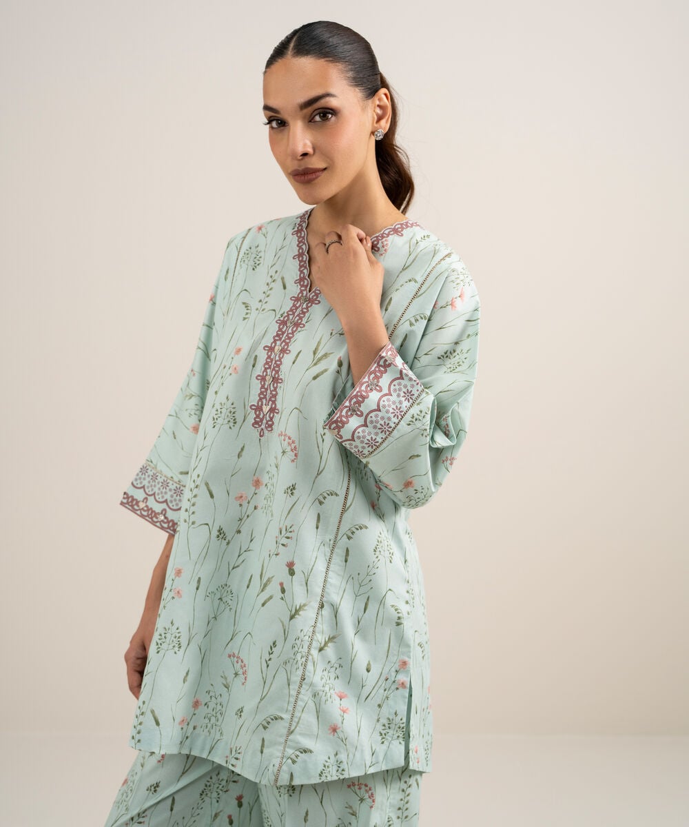 Women's Unstitched Lawn Printed Blue  2 Piece Suit