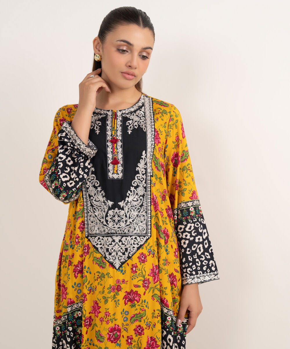 Women's RTW Arabic Lawn Yellow Printed Aline Shirt