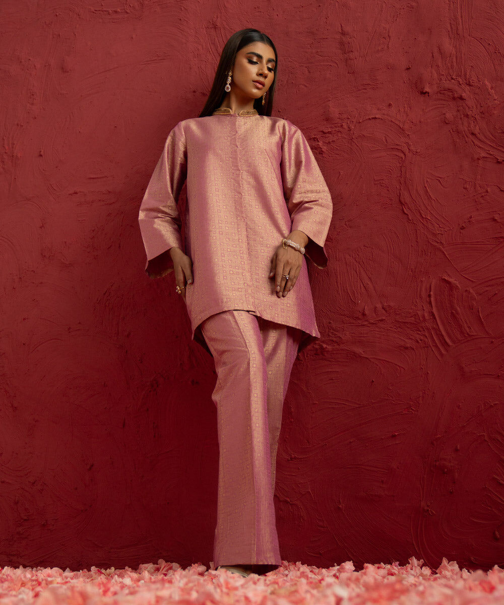 Women's Pret Blended Jacquard Light Mauve Front Open Jacket