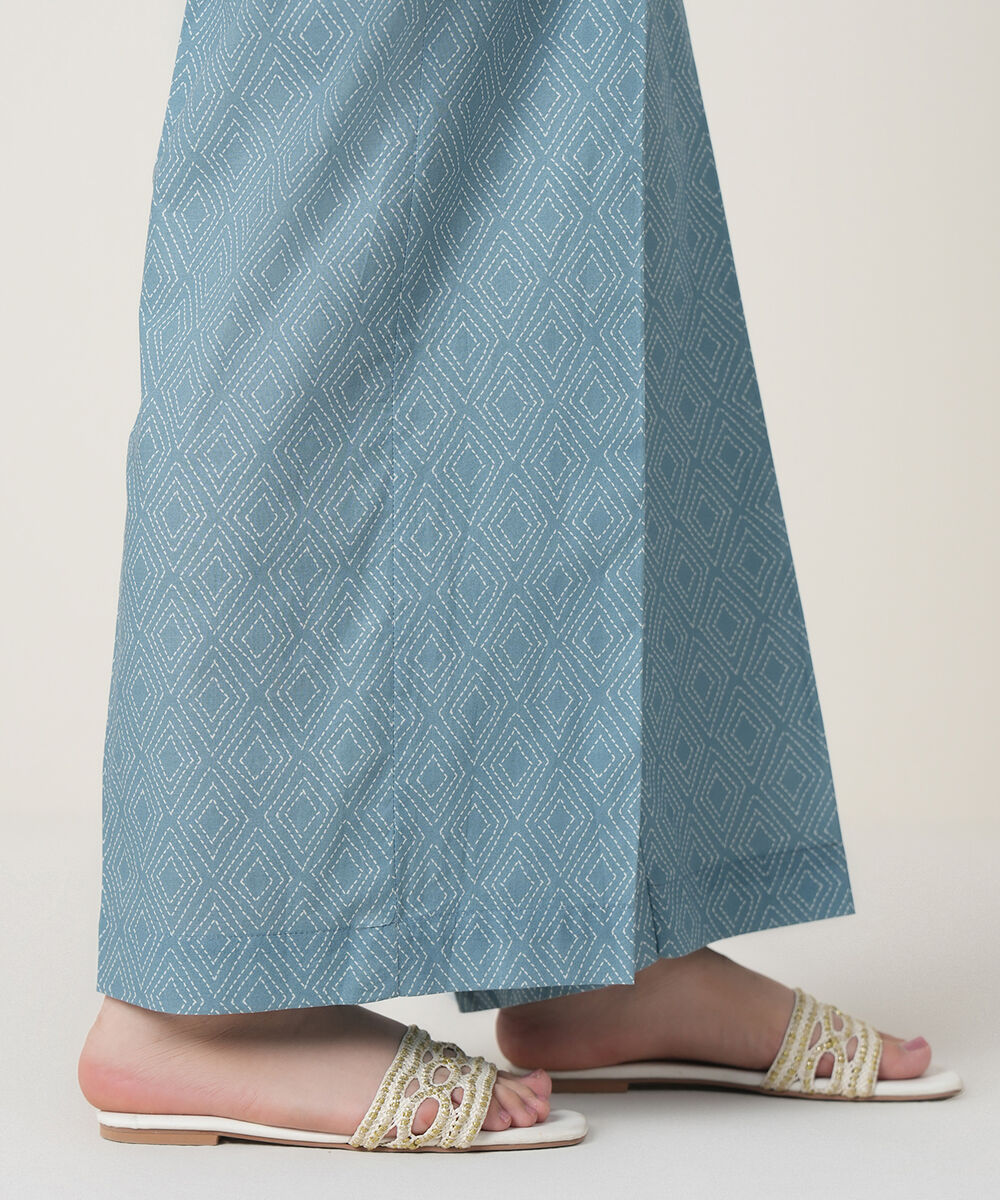 Women's RTW Cambric Blue Printed Trousers