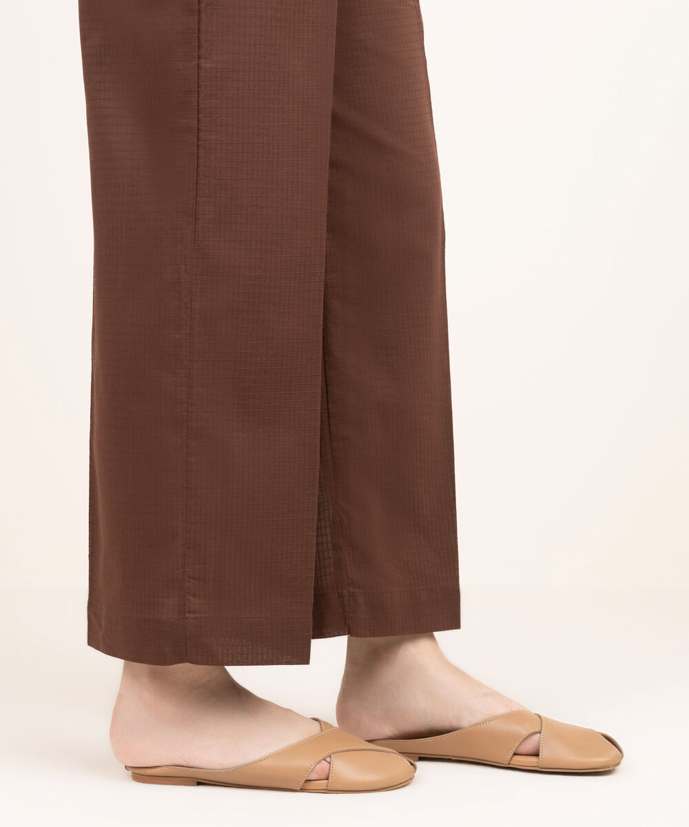 Women's RTW Handwoven Dobby Solid Brown Straight Pants