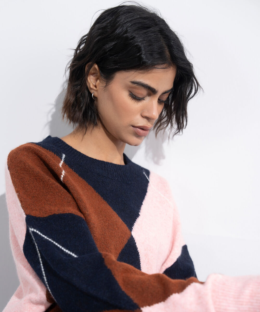 Women's Western Wear Multi Oversized Diamond Knit Sweater