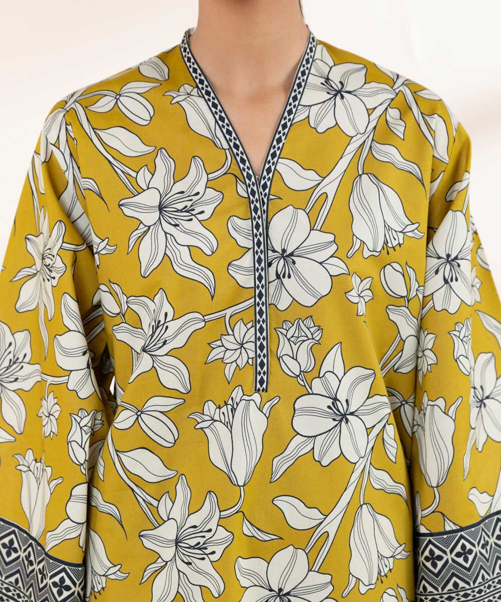 Women's Unstitched Yellow Lawn 2 Piece Suit