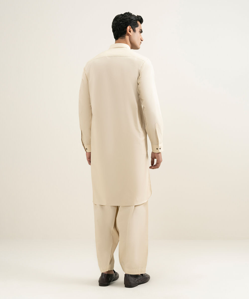 Men's beige 100% Cotton Kameez Shalwar
