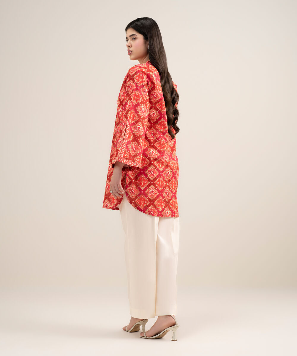 Women's Unstitched Lawn Printed Red Shirt