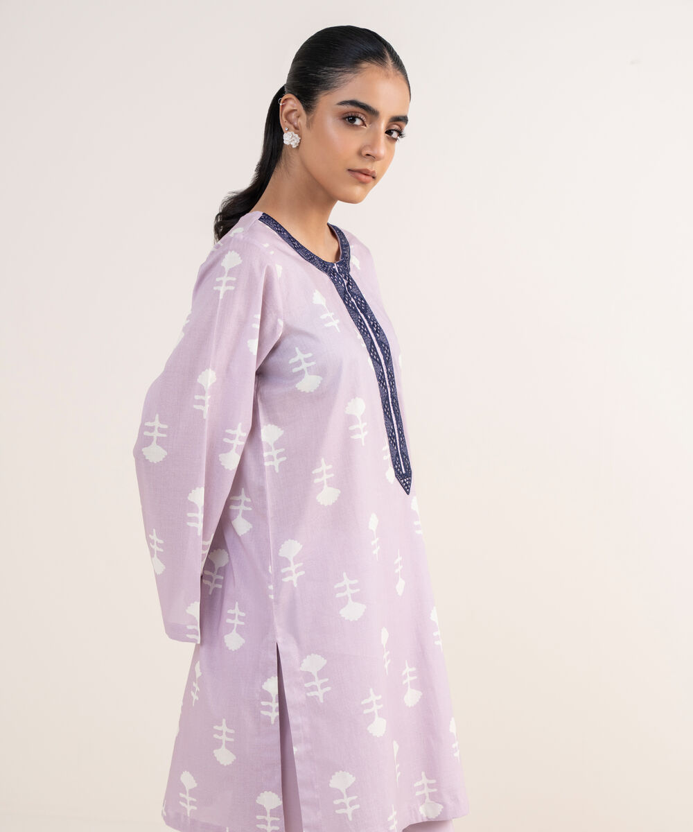 Women's RTW Lawn Purple Embroidered Straight Shirt