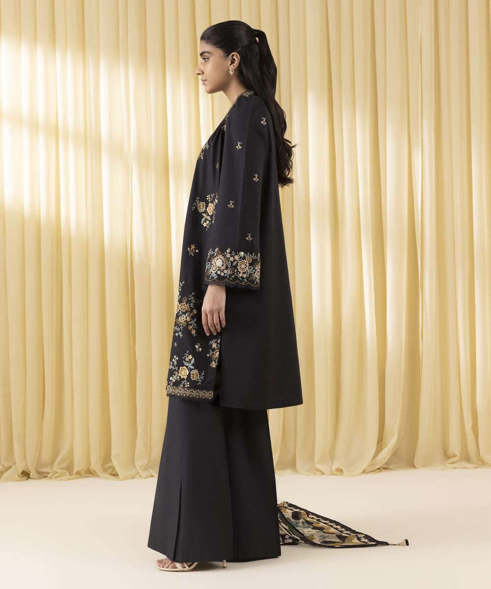 Unstitched Women's Black Textured Lawn 3 Piece Suit