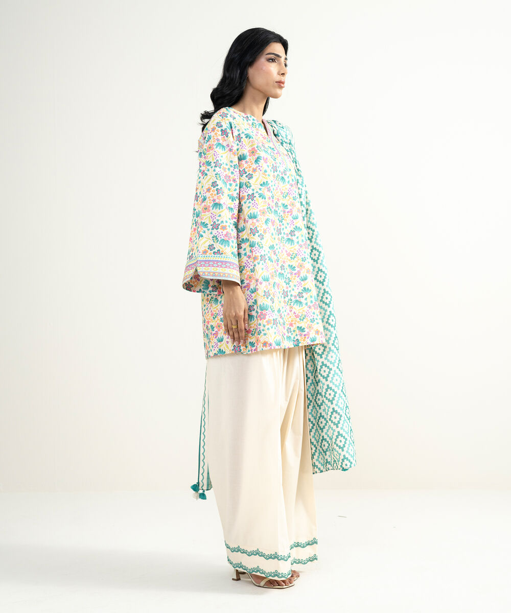 Women's Unstitched Lawn Multi Embroidered 3 Piece Suit