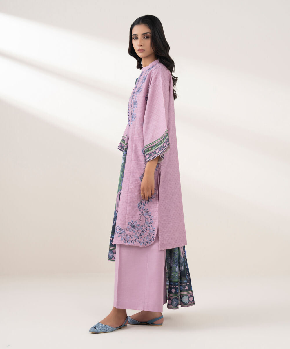 Women's RTW Khaddar Embroidered Pink 3 Piece Suit