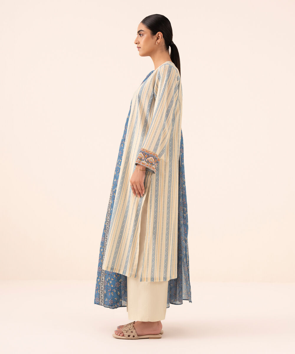 Women's Unstitched Cotton Printed Off White Three Piece Suit