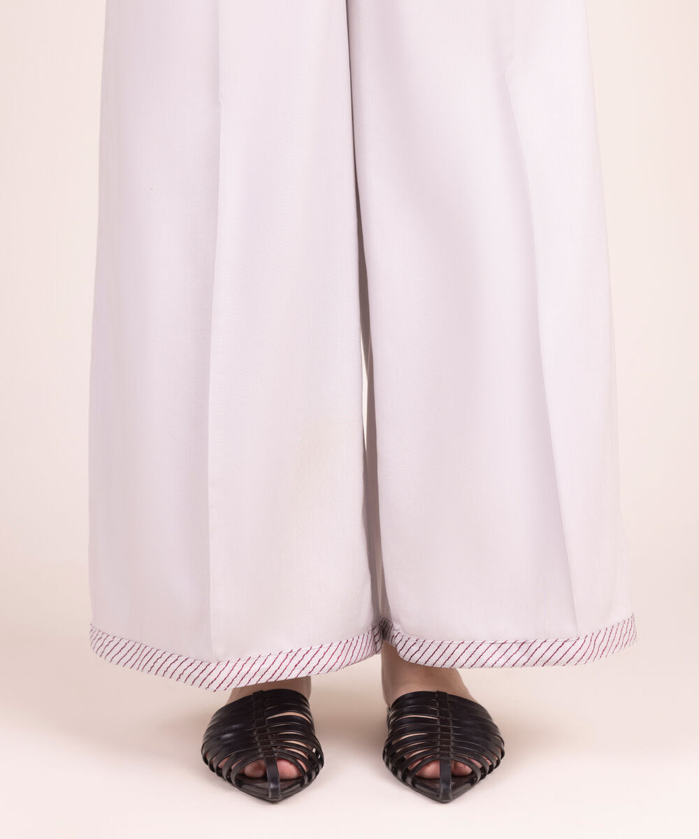 Women's RTW Textured Viscose Embroidered Grey Flared Pants