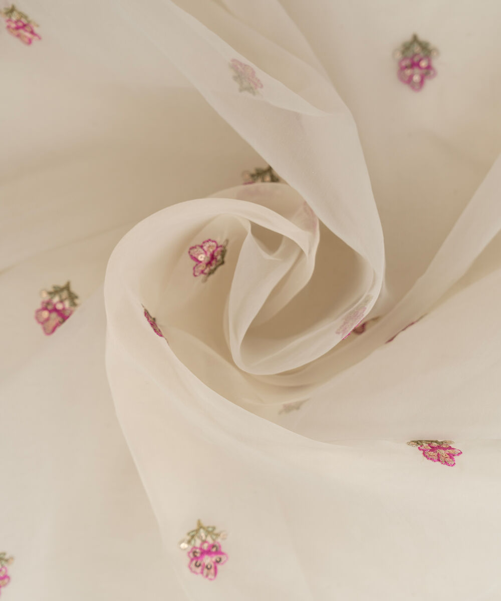Women's Blended Organza Off White Embroidered Dupatta
