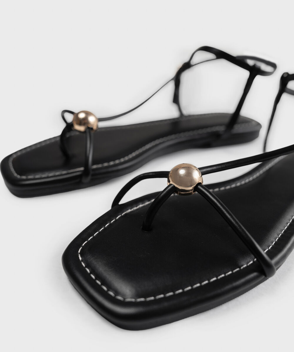 Women's Black Metallic Stud Detail Sandal