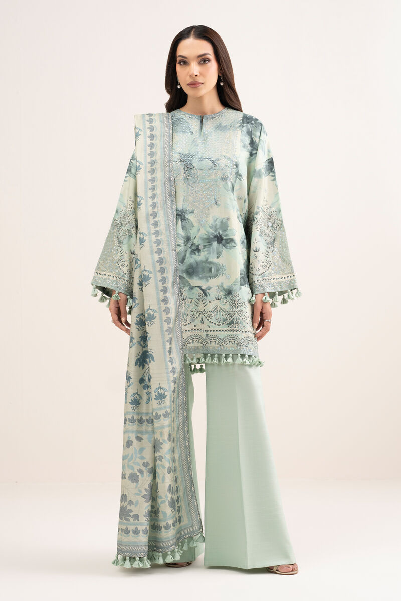 3 Piece - Embroidered Raw Silk Suit
