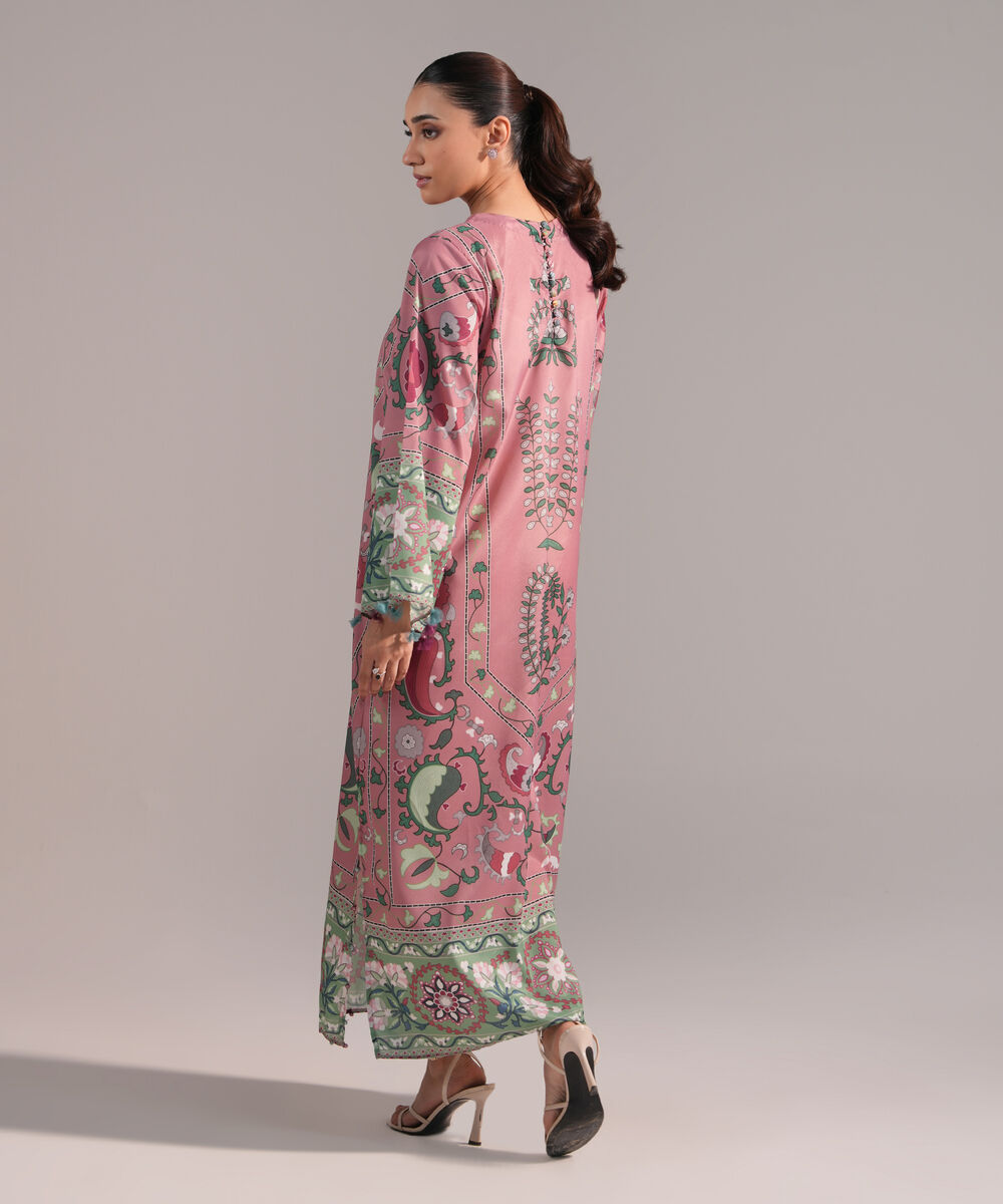 Women's RTW Blended Grip Silk Printed Pink A-Line Shirt