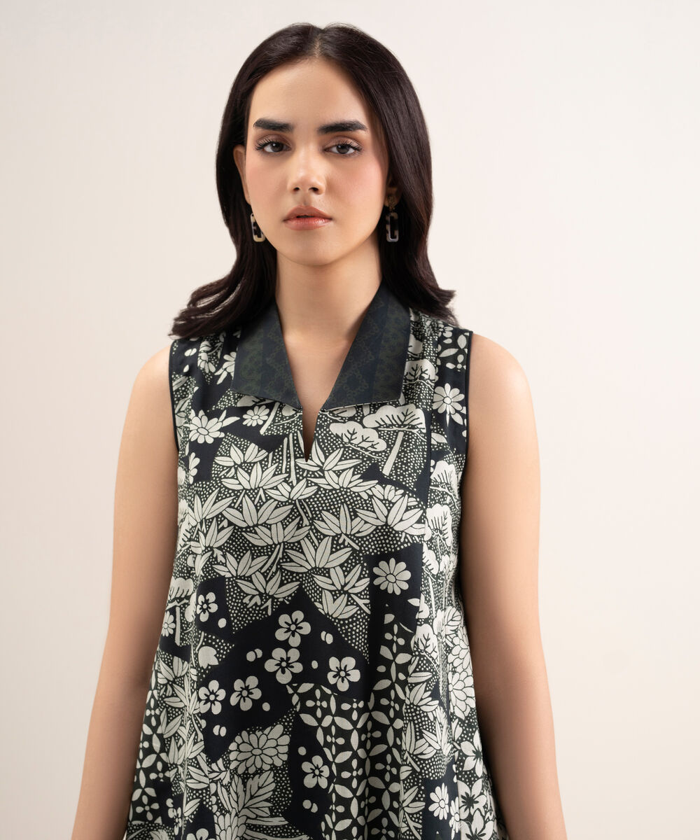 Women's Unstitched Lawn Printed Black 2 Piece Suit