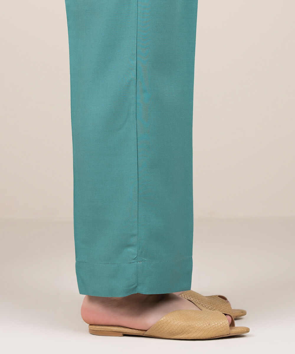 Women's RTW Herringbone Solid Teal Straight Pants