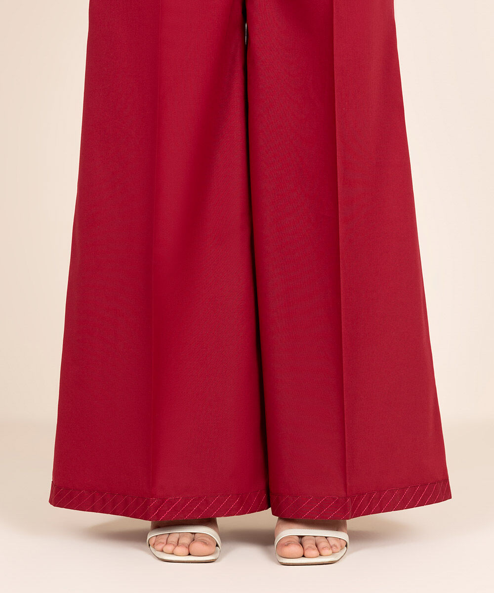 Women's RTW Cambric Red Solid Flared Pants