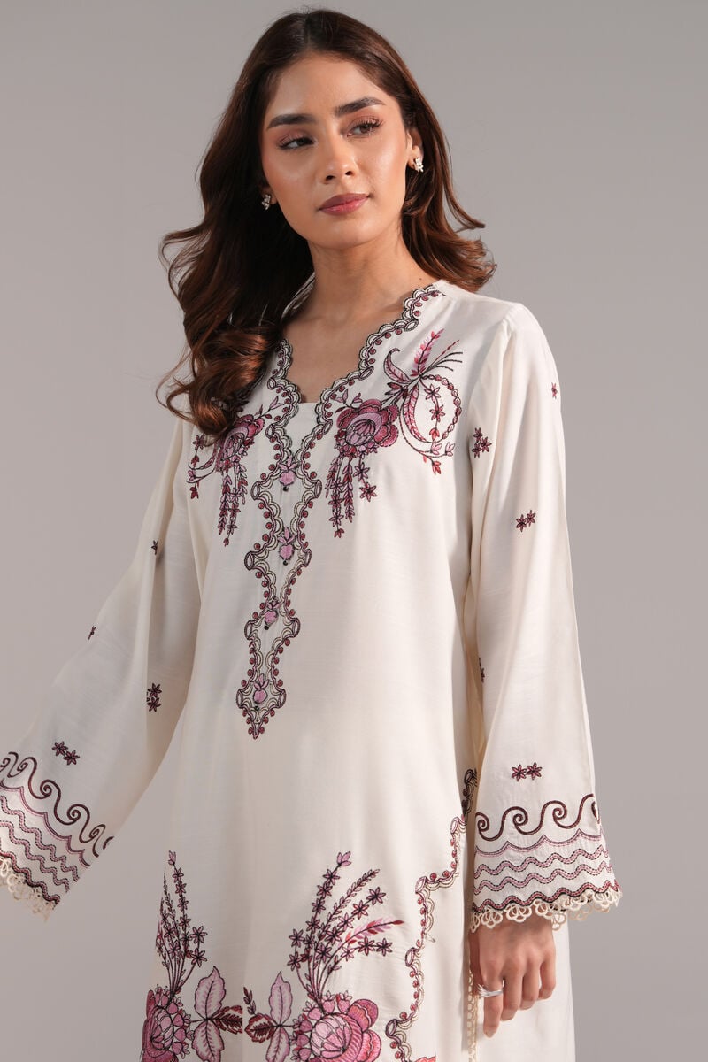 2 Piece - Embroidered Raw Silk Suit