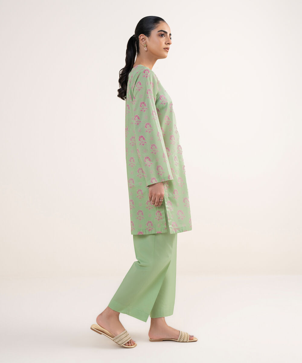 Women's RTW Lawn Green Embroidered A-Line Shirt