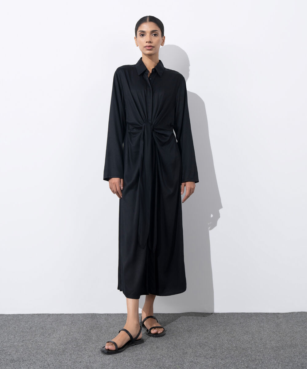 Women's Western Wear Black Tie-Knot Dress