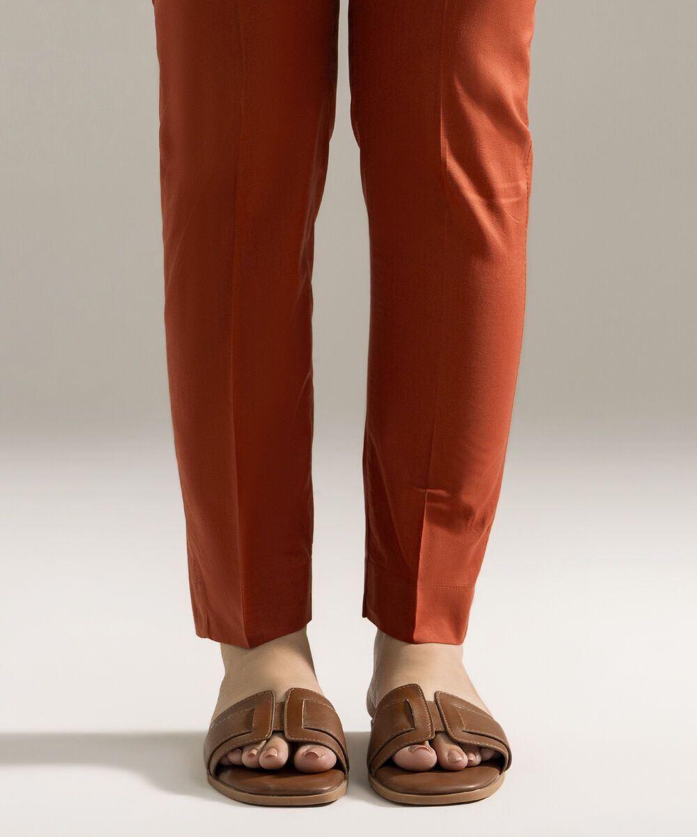 Women's RTW Cambric Printed Orange Straight Pants