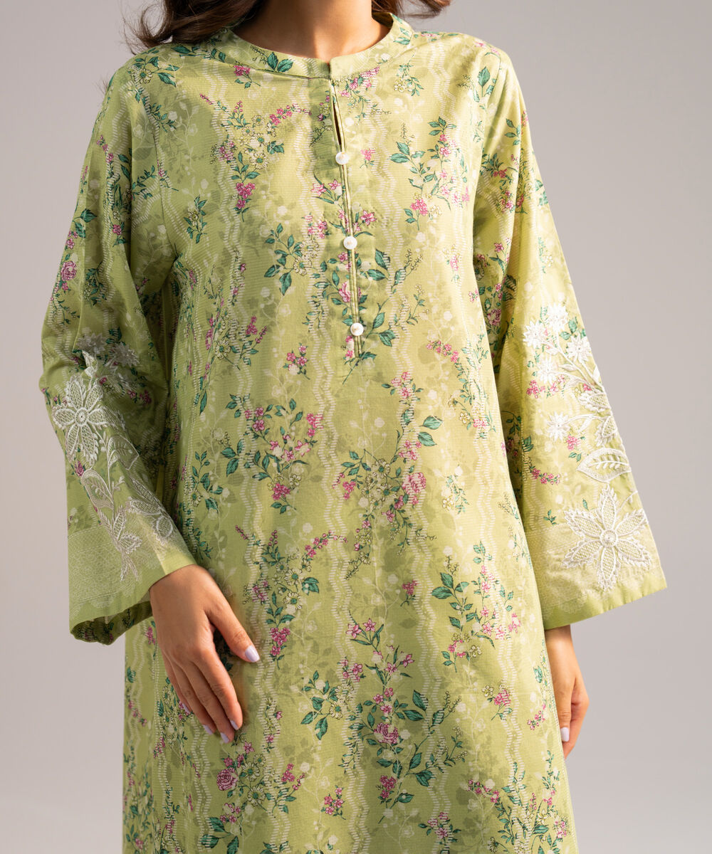 Women's RTW Zari Lawn Embroidered Green 2 Piece Suit