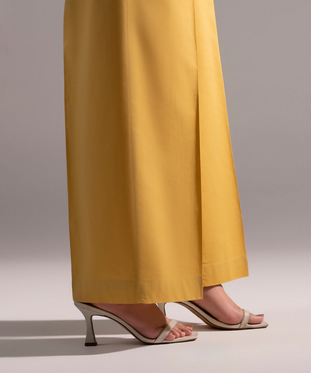 Women's RTW Cambric Solid Yellow Flared Pants