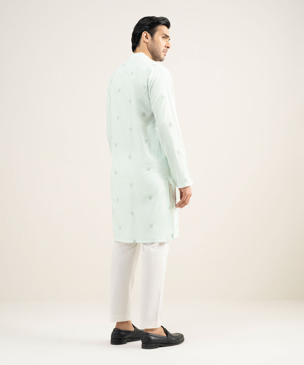 Men's Stitched Cotton Jacquard Mint Kurta