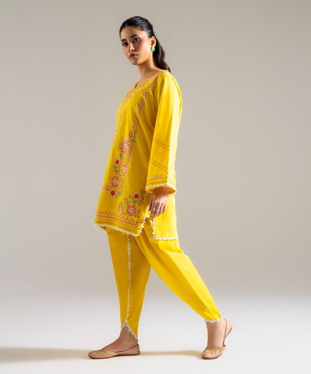 Women's RTW Lawn Embroidered Yellow 2 Piece Suit