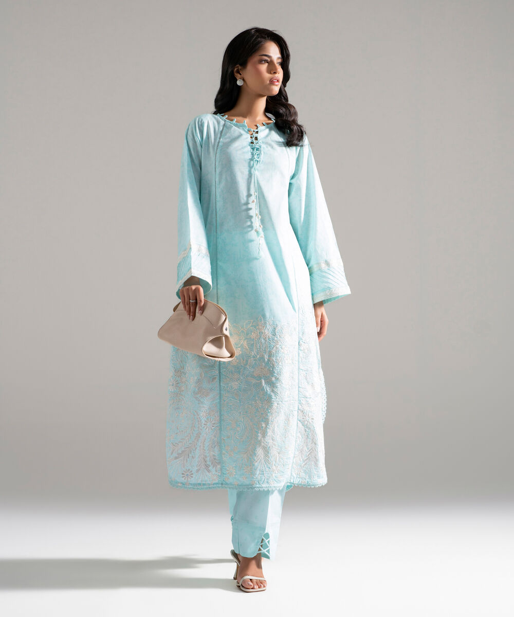 Women's RTW Lawn Embroidered Blue 2 Piece Suit