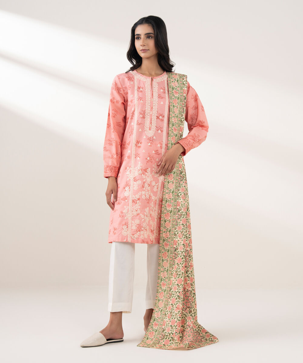 Women's RTW Khaddar Embroidered Pink 2 Piece Suit