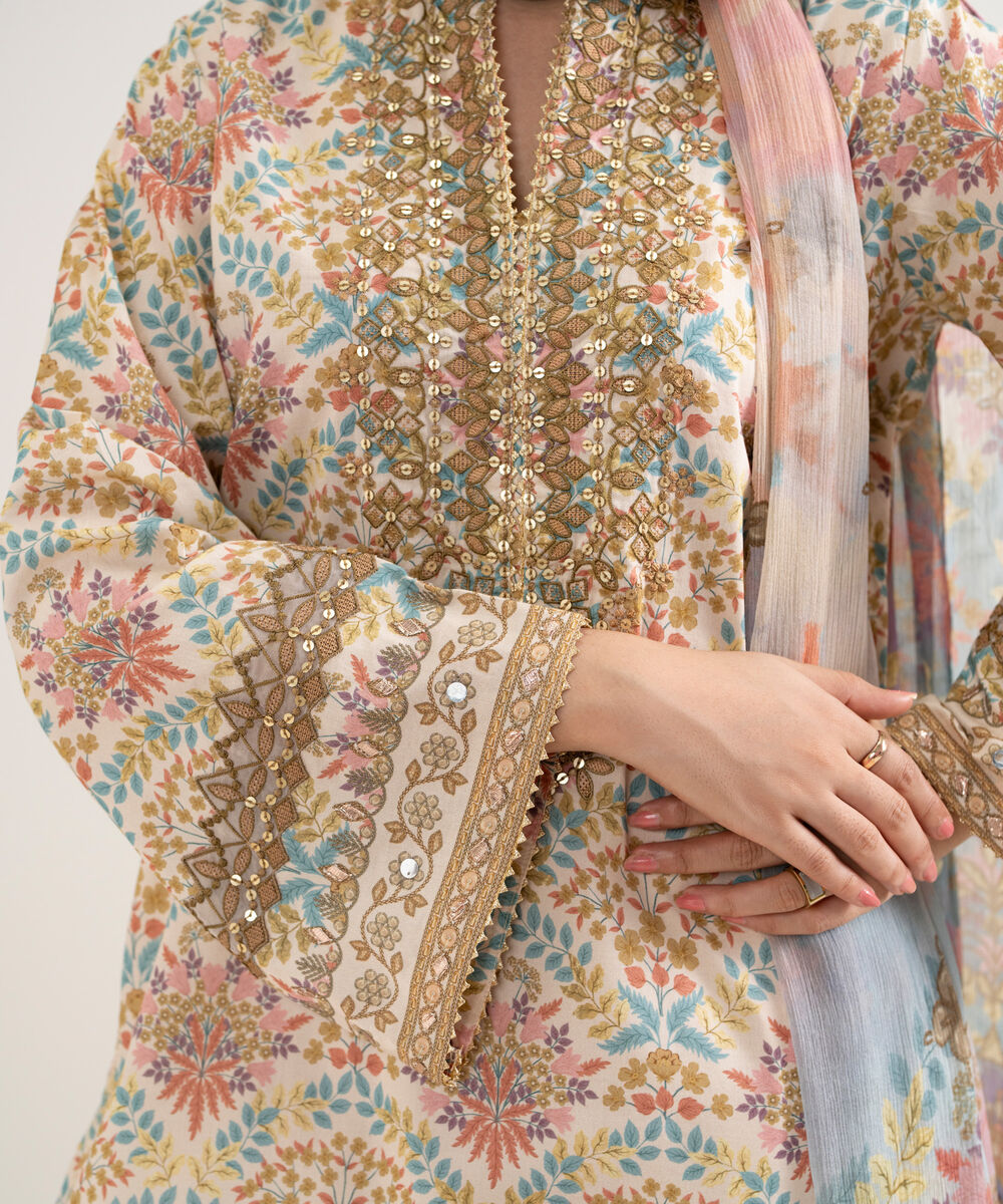 Women's Unstitched Lawn Embroidered Multi