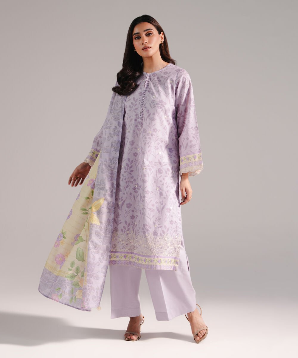 Women's RTW Lawn Printed Lilac 3 Piece Suit