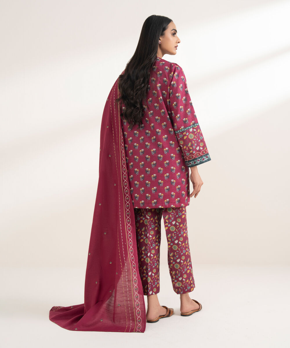 Women's RTW Light Khaddar Embroidered Pink 3 Piece Suit