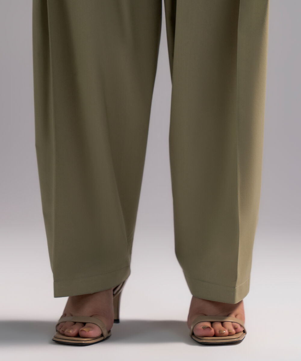 Women's RTW Cambric Solid Olive Green Shalwar