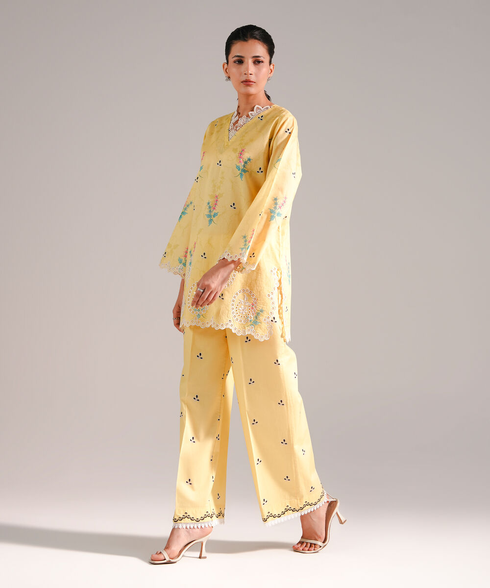 Women's RTW Lawn Embroidered Yellow Straight Shirt