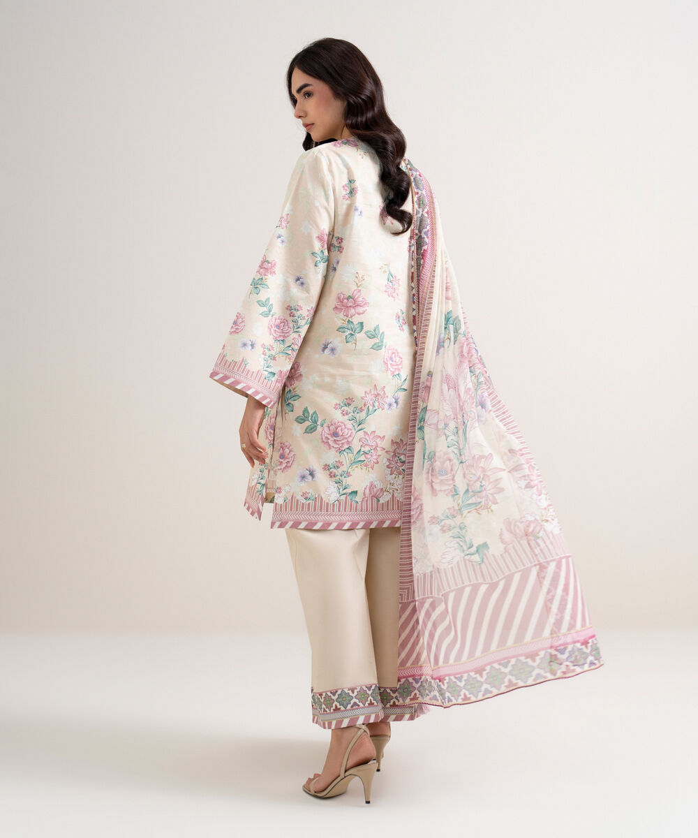 Women's Unstitched Lawn Printed Off White 3 Piece Suit