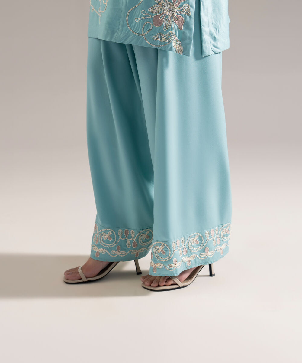 Women's RTW Viscose Marina Solid Blue Farshi Shalwar