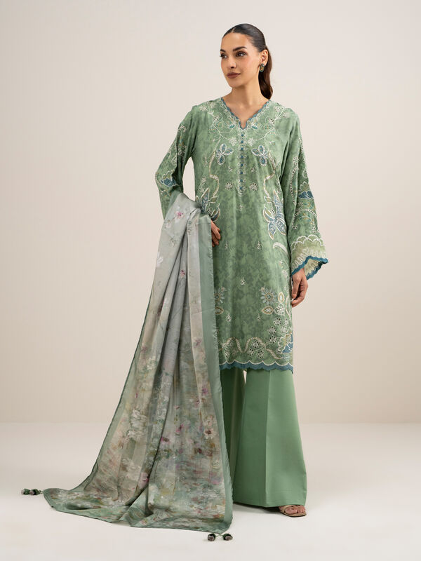 3 Piece - Embroidered Jacquard Suit